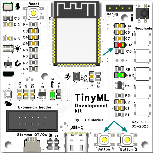 TinyML development board LED and button
